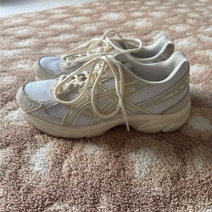 Asics White and Cream Sneakers with Leather Upper